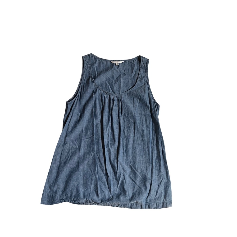 Cabi Blue Chambray Pleated Scoop Neck Sleeveless Tank Top Womens Size Medium
